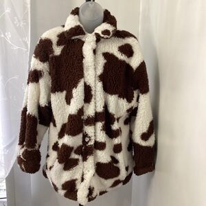 Forever 21 Fuzzy Brown & White Coat – Women’s Size Medium